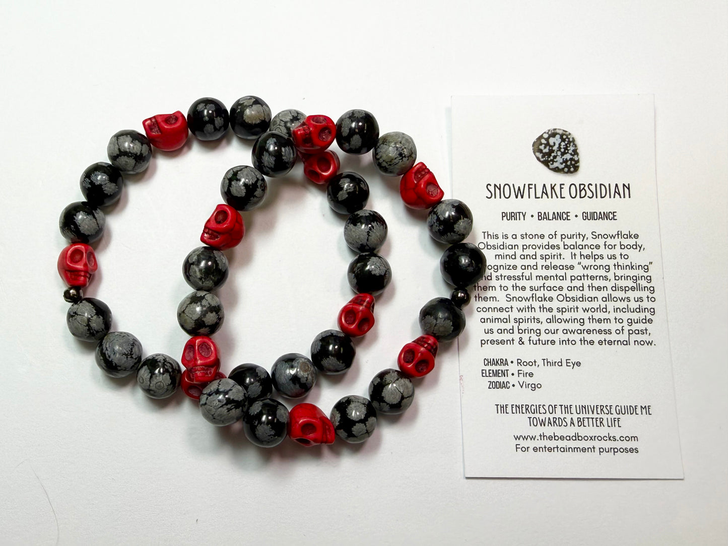 Snowflake Obsidian Skull Bracelet by David