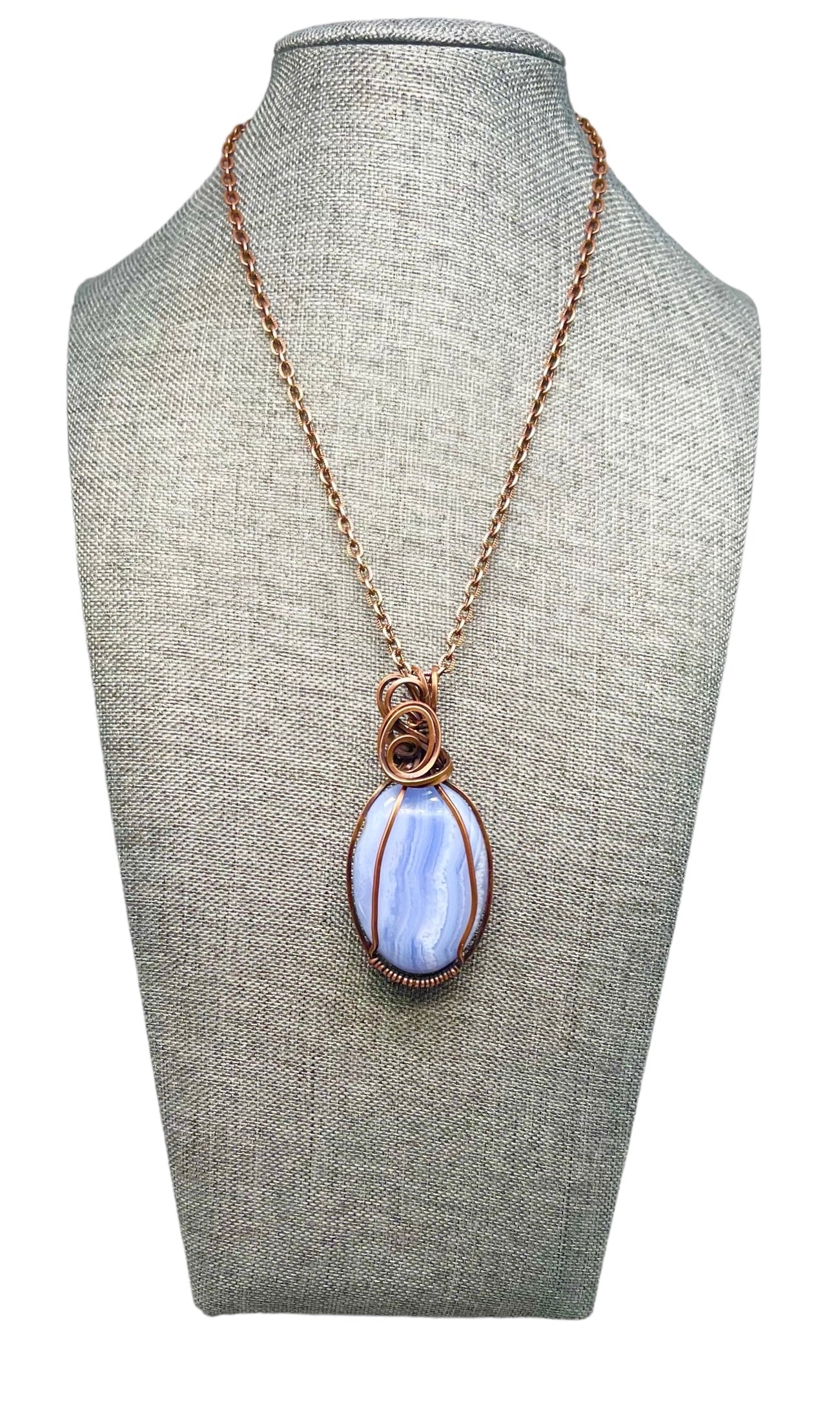 Blue Lace Agate Copper Wire Wrapped Pendant