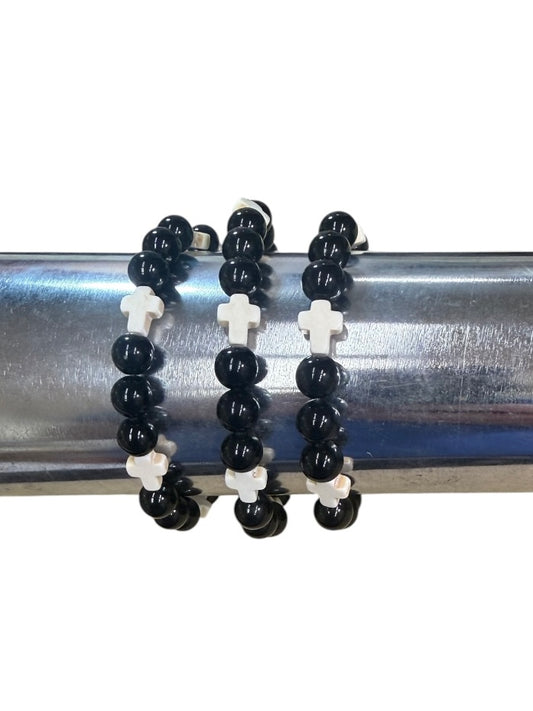 Black Obsidian White Cross Bracelet