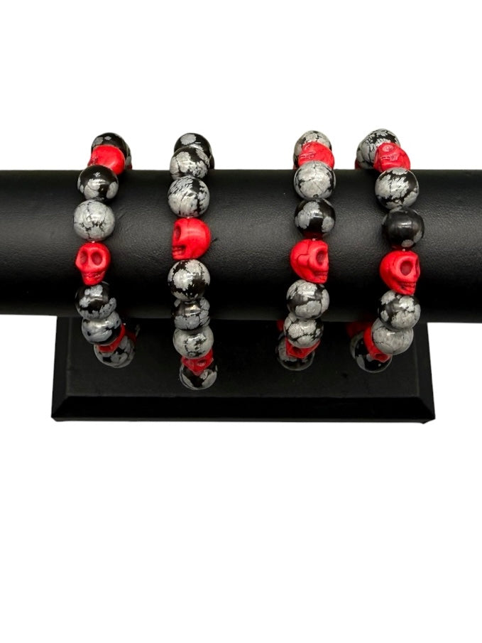 Snowflake Obsidian Skull Bracelet by David