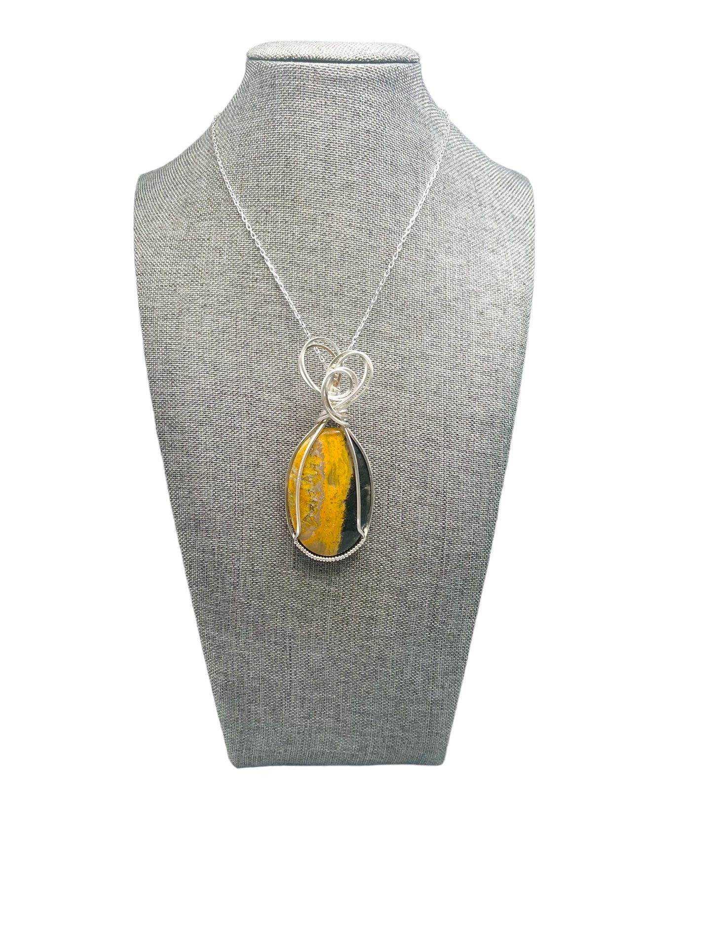 Bumblebee Jasper Sterling Silver Wire Wrapped Pendant(Sterling Silver Chain Included)