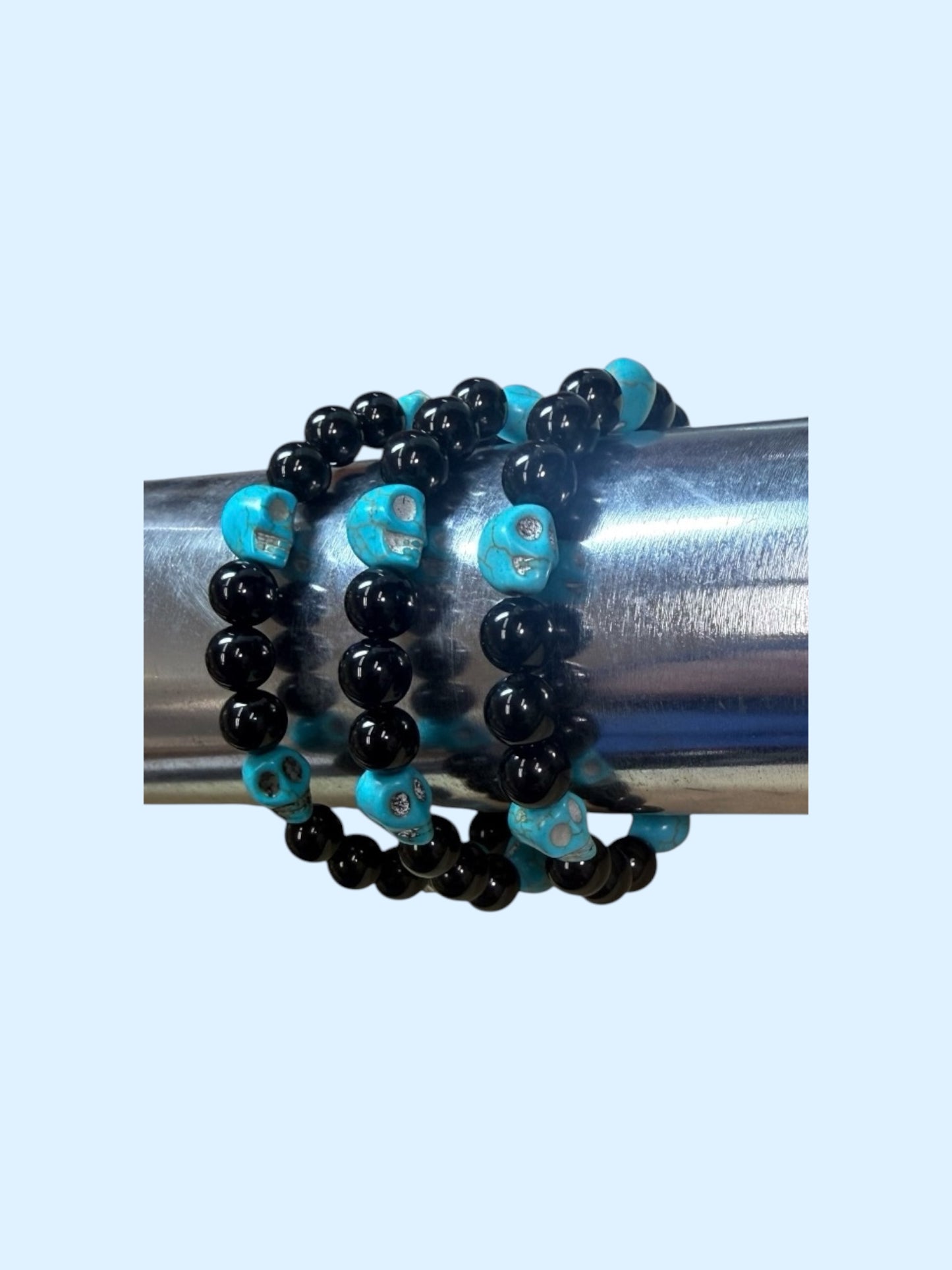 Black Obsidian Blue Skull Bracelet