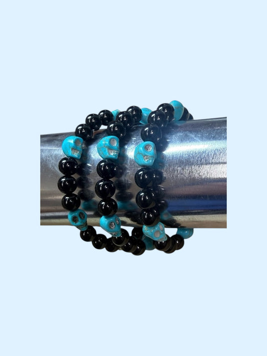 Black Obsidian Blue Skull Bracelet