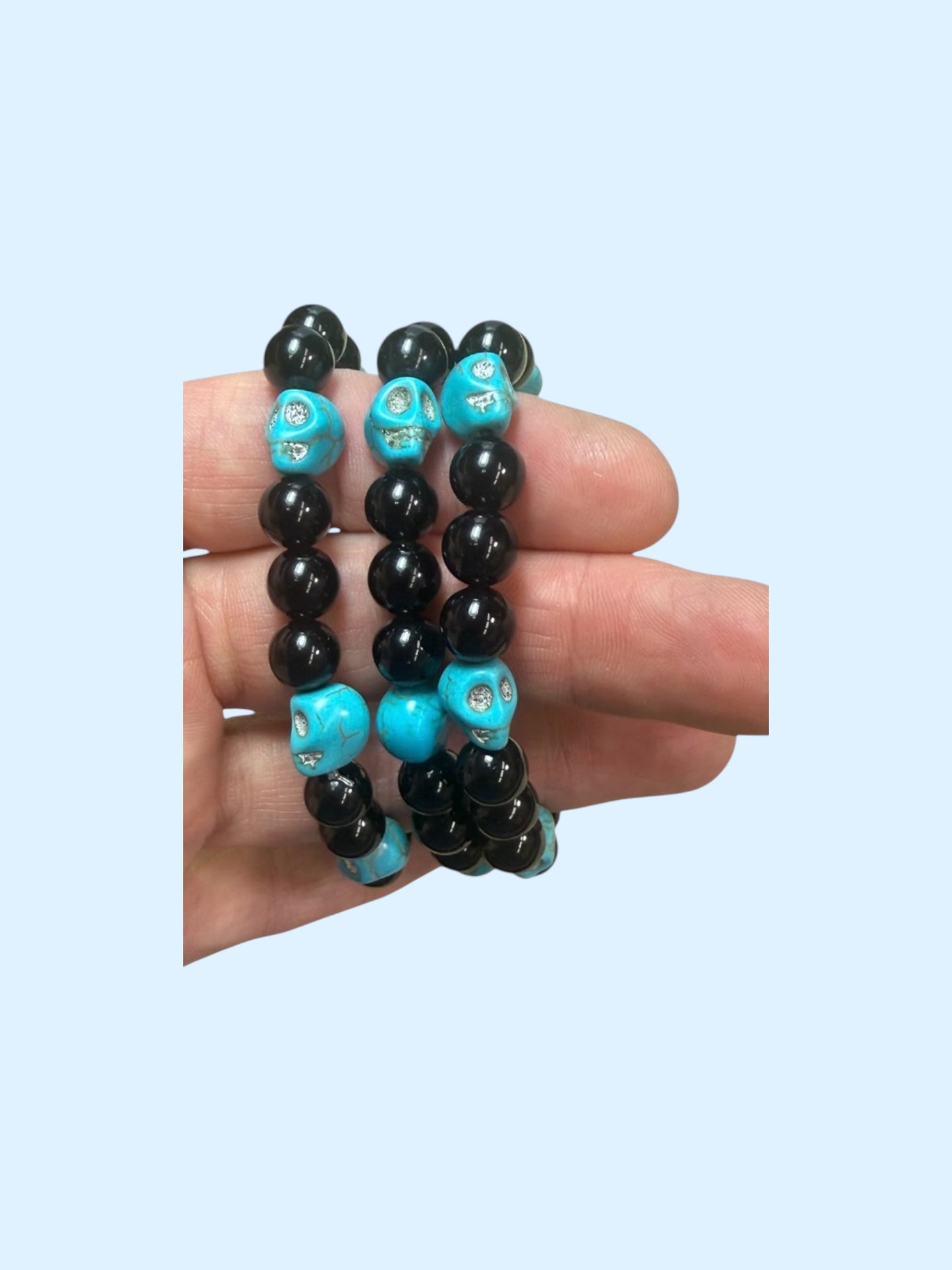 Black Obsidian Blue Skull Bracelet