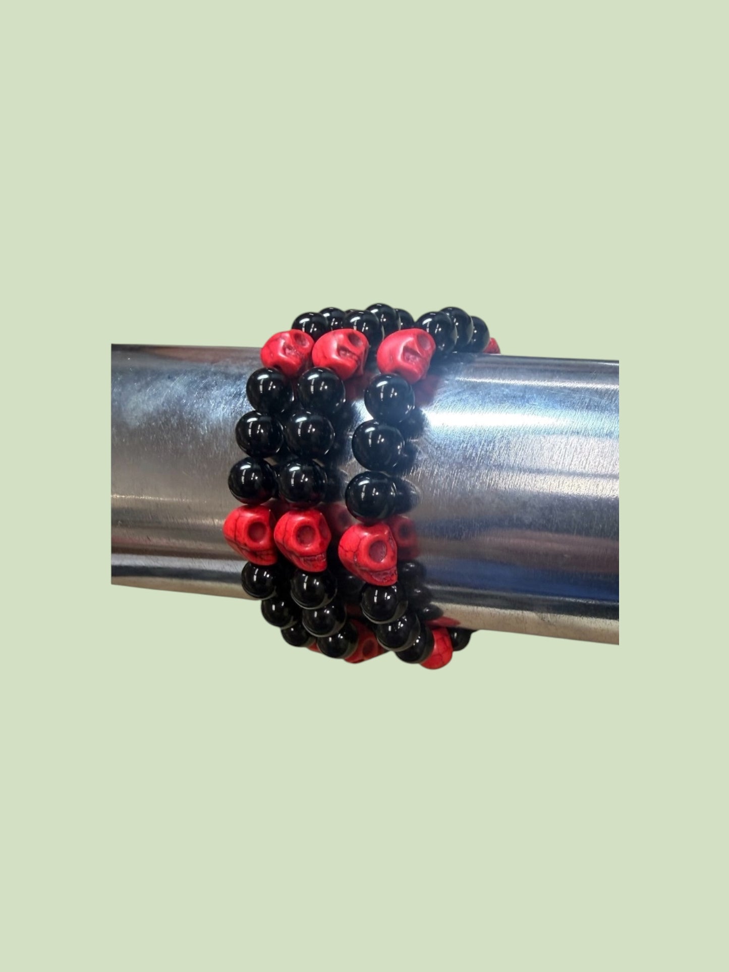 Obsidian Red Skull Bracelet