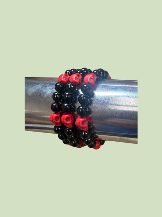 Obsidian Red Skull Bracelet