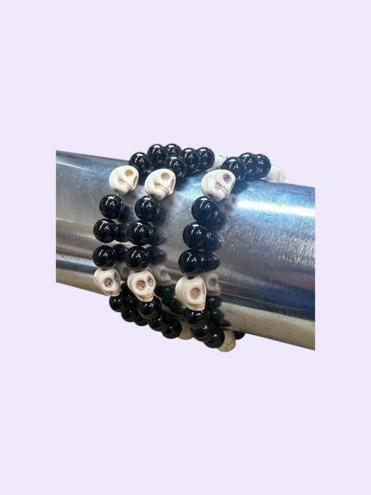 Black Obsidian White Skull Bracelet