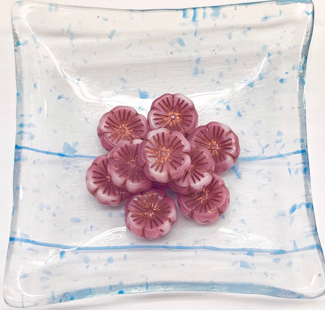 Czech Glass 14mm Hibiscus Flower Bead/10ct