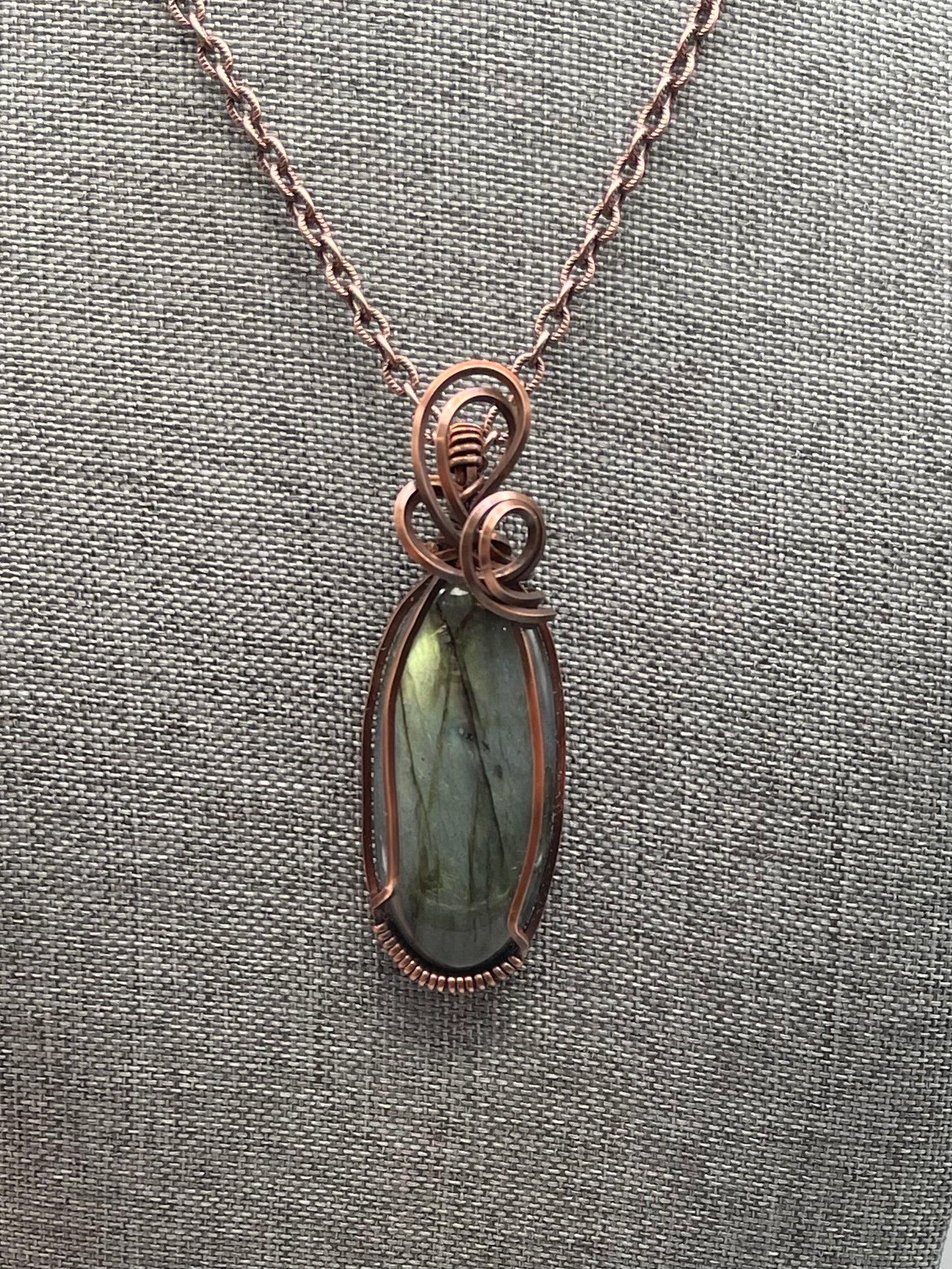 Labradorite & Genuine Copper Wire Wrapped Pendant