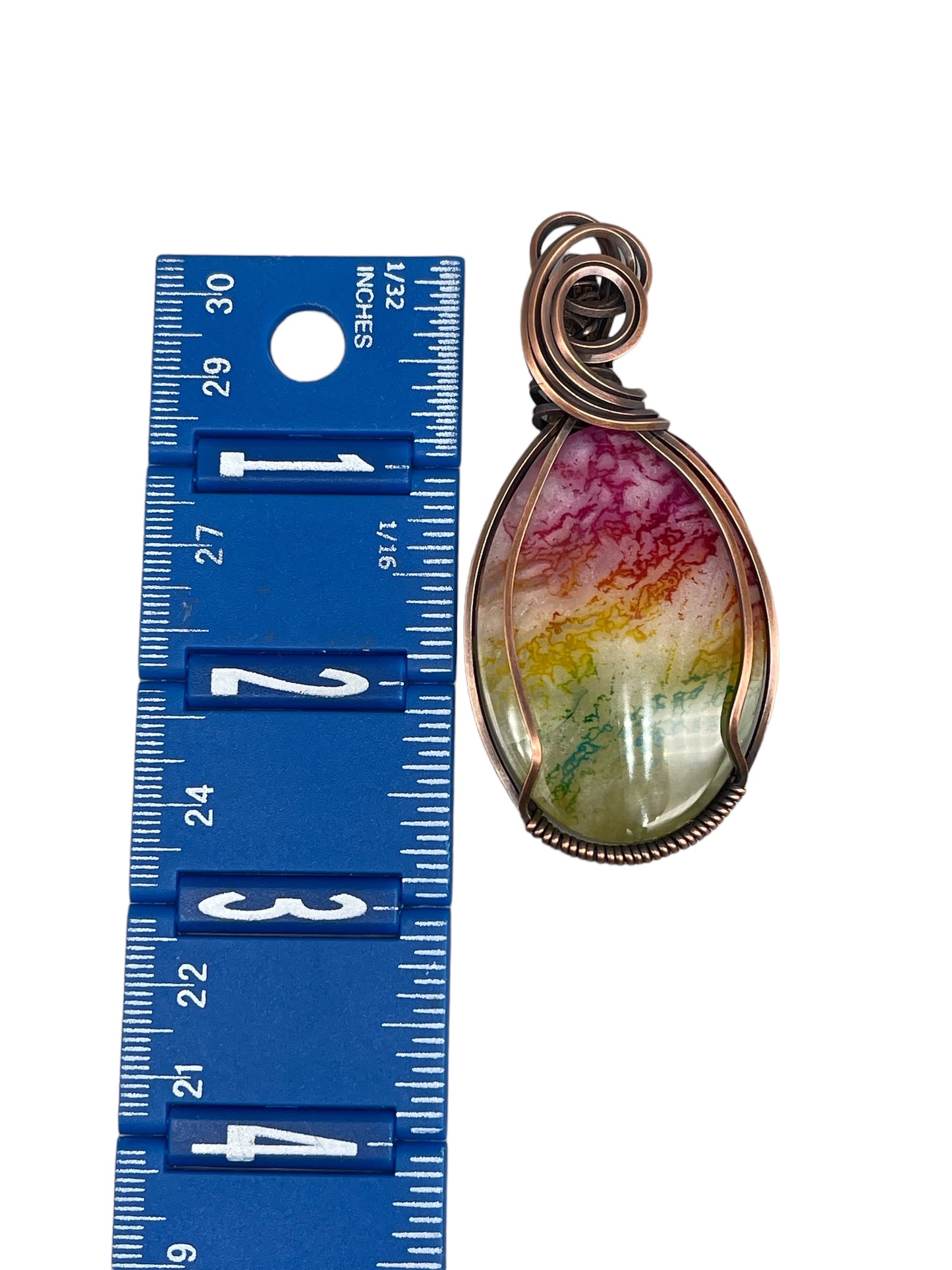 Rainbow Agate Wire Wrapped Genuine Copper Pendant