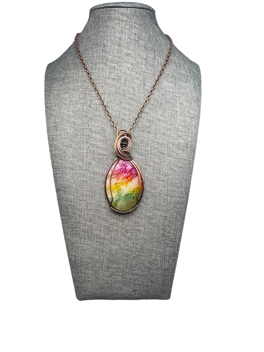 Rainbow Agate Wire Wrapped Genuine Copper Pendant