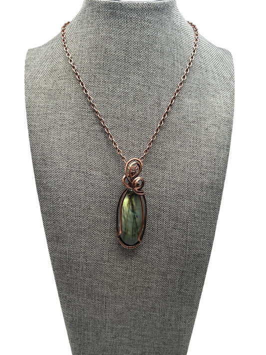 Labradorite & Genuine Copper Wire Wrapped Pendant